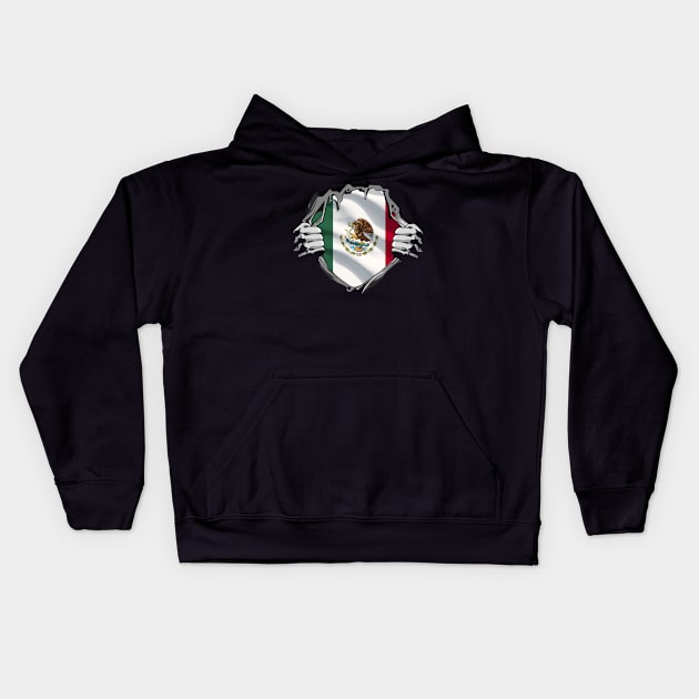 Two Hands Ripping Revealing Flag of Mexico Kids Hoodie by BramCrye